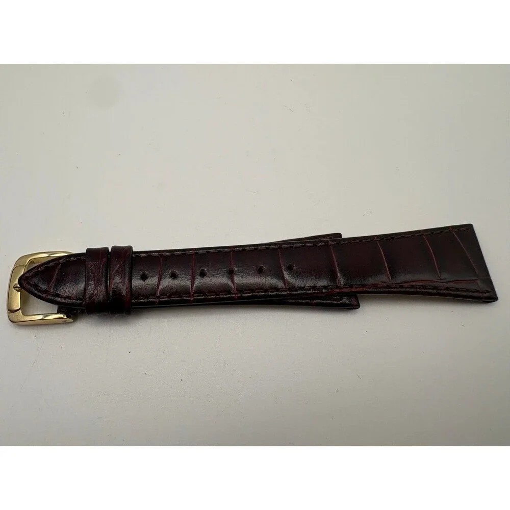 NOS Vintage Speidel 20mm Brown Alligator Grain Leather Watch Band Strap Gold Ton